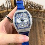 Copy Franck Muller Vanguard Chronograph Iced Out Watches Blue Gummy Strap